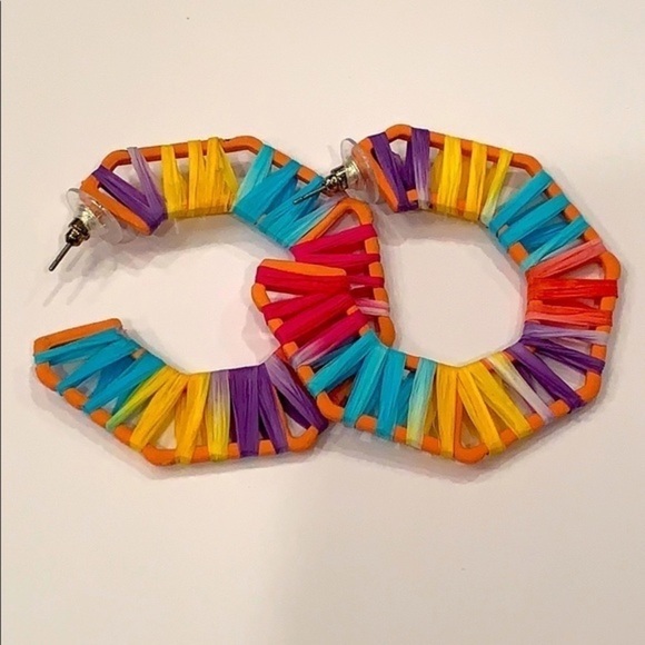 💐5/25 colorful wrapped hoop hexagon earrings - Picture 1 of 5